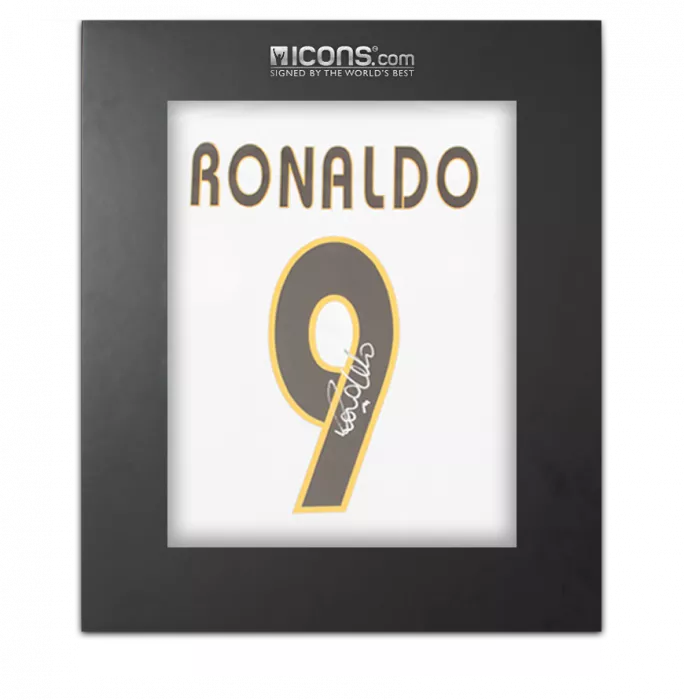 Ronaldo Back Signed Modern Real Madrid CF Home Shirt with Fan Style Numbers In Deluxe Packaging