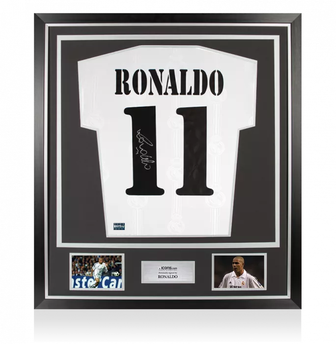 Ronaldo Back Signed Modern Real Madrid Home Shirt With Fan Style Numbers In Classic Frame