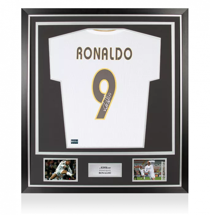 Ronaldo Back Signed Modern Real Madrid Home Shirt With Fan Style Numbers In Classic Frame
