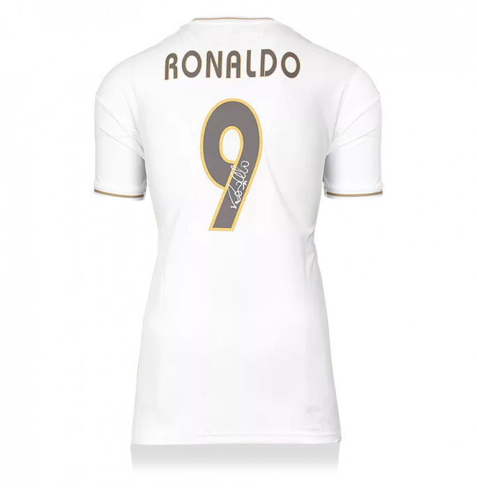 Ronaldo Back Signed Modern Real Madrid Home Shirt With Fan Style Numbers In Hero Frame: Option 1