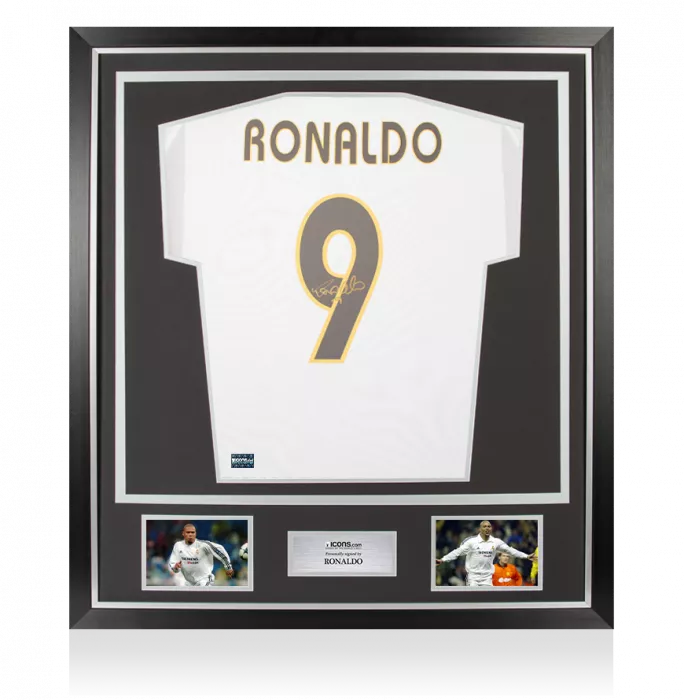 Ronaldo Back Signed Real Madrid 2003-04 Home Shirt In Classic Frame