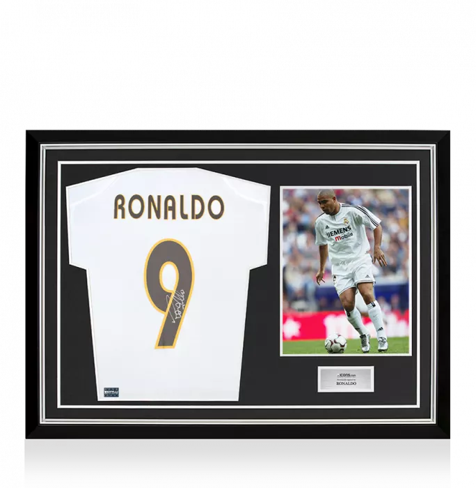 Ronaldo Back Signed Real Madrid 2003-04 Home Shirt In Hero Frame: Option 1