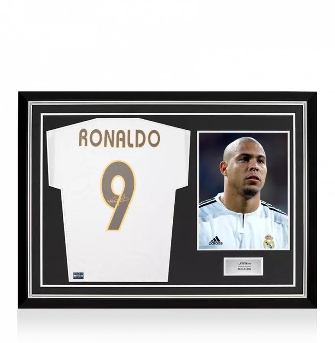 Ronaldo Back Signed Real Madrid 2003-04 Home Shirt In Hero Frame: Option 1