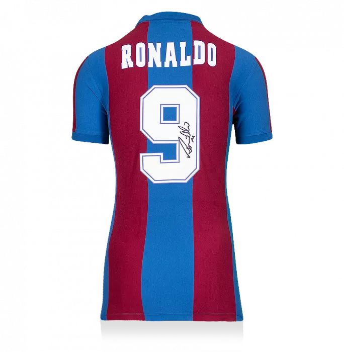 Ronaldo Back Signed Retro FC Barcelona Home Shirt With Fan Style Numbers
