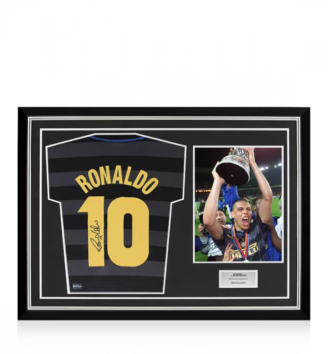 Ronaldo Back Signed Retro Internazionale Third Shirt With Fan Style Numbers In Hero Frame: Option 1