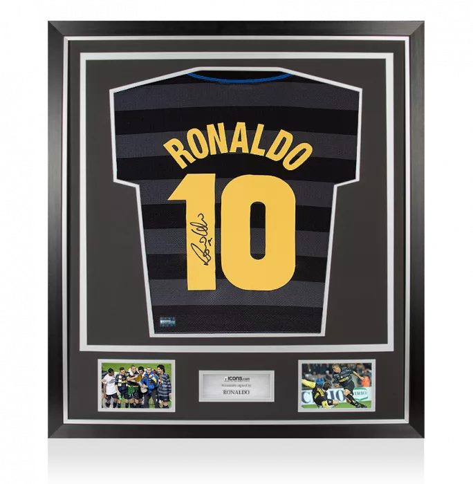 Ronaldo Back Signed Retro Internazionale Third Shirt With Fan Style Numbers In Classic Frame