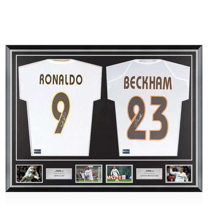 Ronaldo & David Beckham Signed Real Madrid Shirts In Classic Dual Frame
