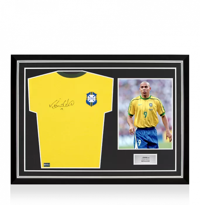 Ronaldo Front Signed Brazil 1970 Home Shirt In Hero Frame: Option 1
