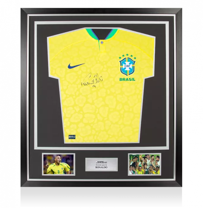 Ronaldo Front Signed Modern Brazil Home Shirt In Classic Frame