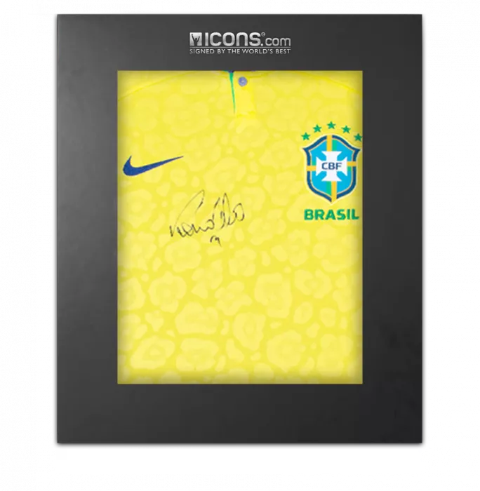 Ronaldo Front Signed Modern Brazil Home Shirt In Deluxe Packaging