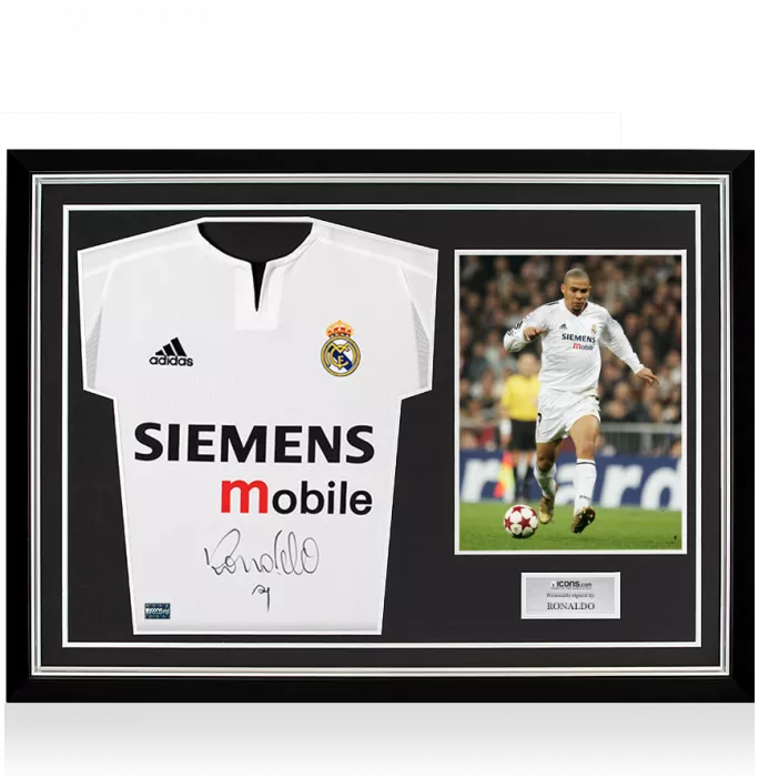 Ronaldo Front Signed Real Madrid 2003-04 Home Shirt In Hero Frame: Option 1