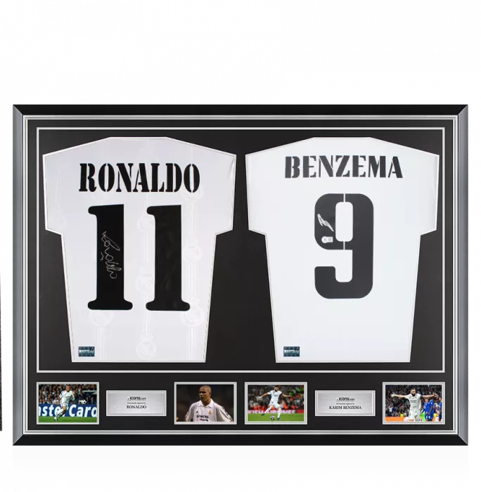 Ronaldo & Karim Benzema Signed Real Madrid Shirts In Classic Dual Frame