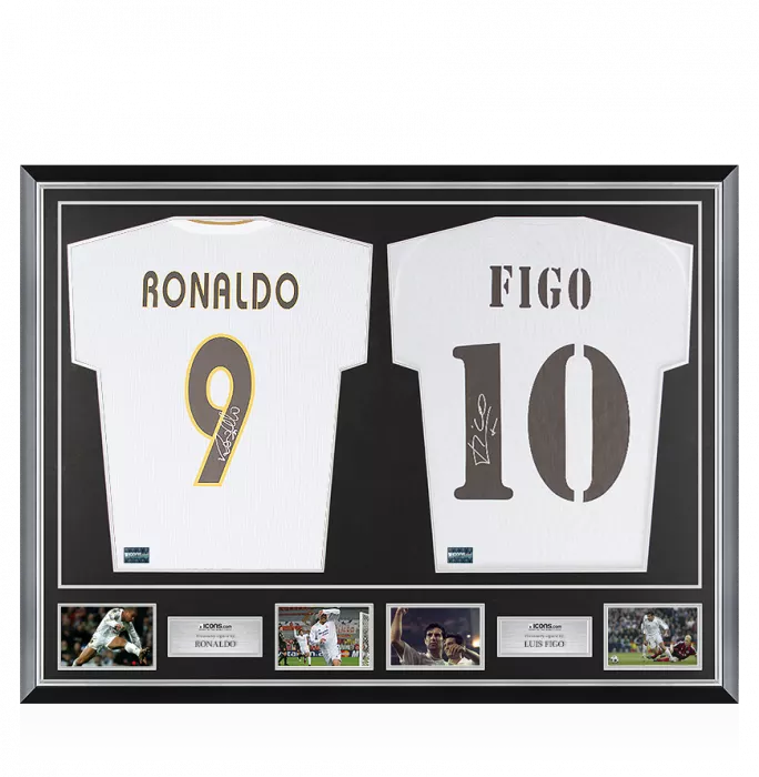 Ronaldo & Luis Figo Signed Real Madrid Shirts In Classic Dual Frame