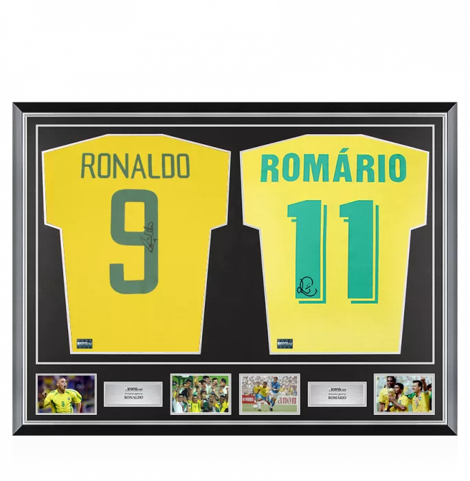 Ronaldo Nazario & Romario Signed Brazil Shirts In Classic Dual Frame