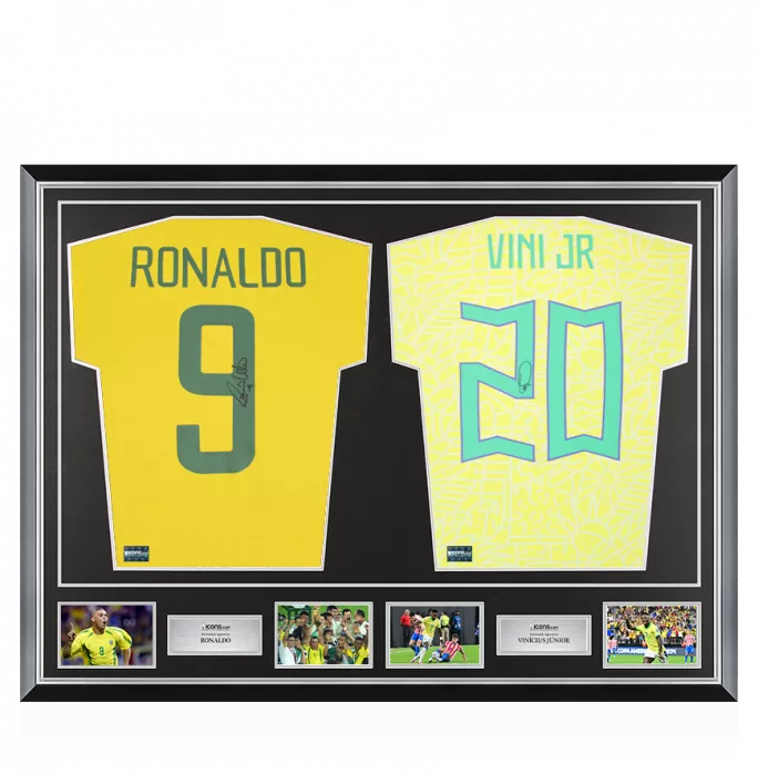 Ronaldo Nazario & Vinicius Jr Signed Brazil Shirts In Classic Dual Frame