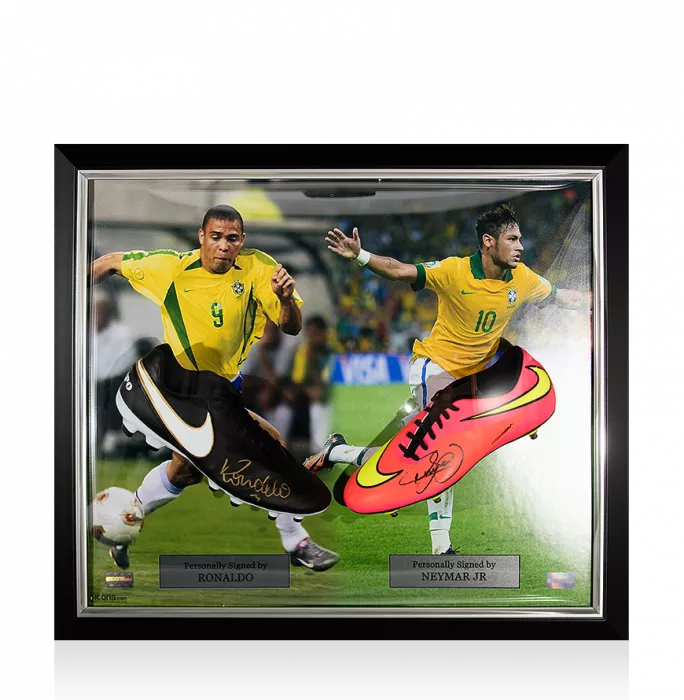 Ronaldo & Neymar Jr Signed Nike Boots In Brazil Frame
