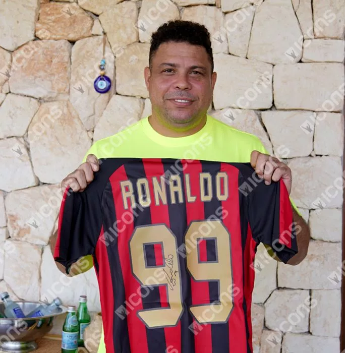 Ronaldo Official AC Milan Back Signed And Framed Modern Home Shirt With Fan Style Numbers