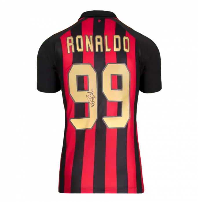 Ronaldo Official AC Milan Back Signed And Framed Modern Home Shirt With Fan Style Numbers