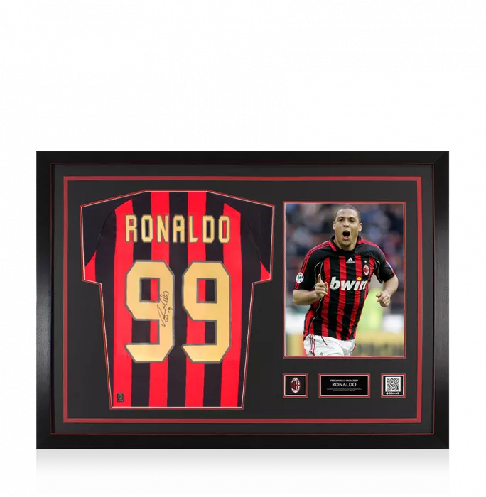 Ronaldo Official AC Milan Back Signed And Framed Modern Home Shirt With Fan Style Numbers