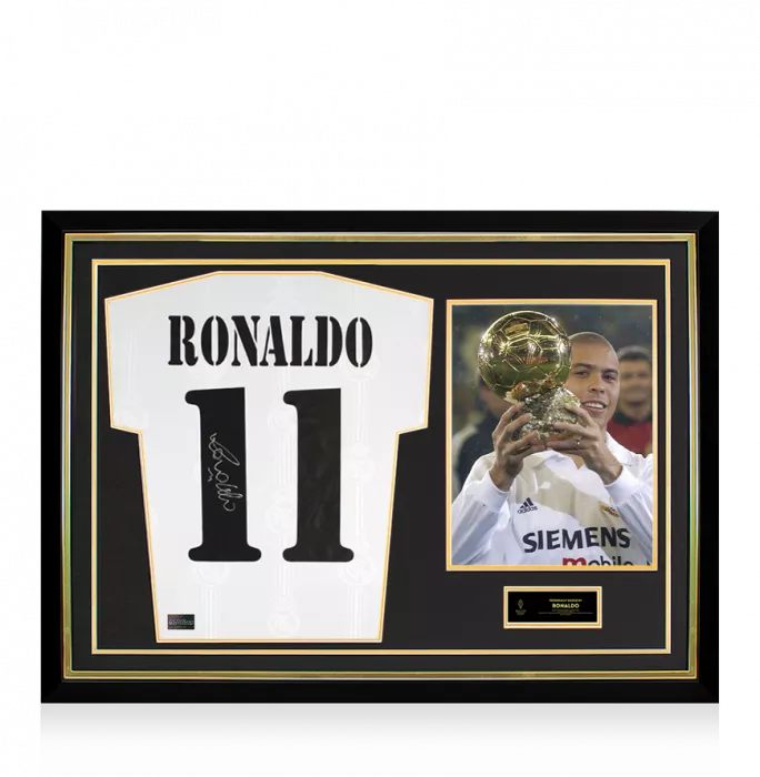 Ronaldo Official Ballon d'Or™ Back Signed and Hero Framed Modern Real Madrid Home Shirt With Fan Style Numbers