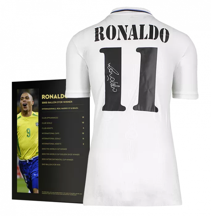 Ronaldo Official Ballon D'Or™ Back Signed Modern Real Madrid Home Shirt With Fan Style Numbers: 2002 Winner's Pack