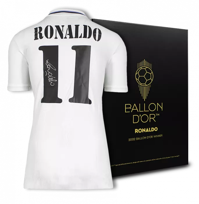 Ronaldo Official Ballon d'Or™ Back Signed Modern Real Madrid Home Shirt With Fan Style Numbers: 2002 Winner's Pack