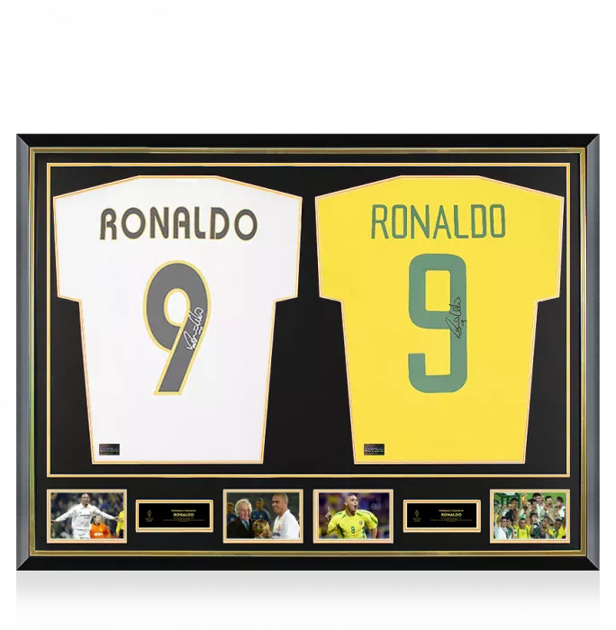 Ronaldo Official Ballon d'Or™ Signed Real Madrid CF & Brazil Shirts In Dual Frame