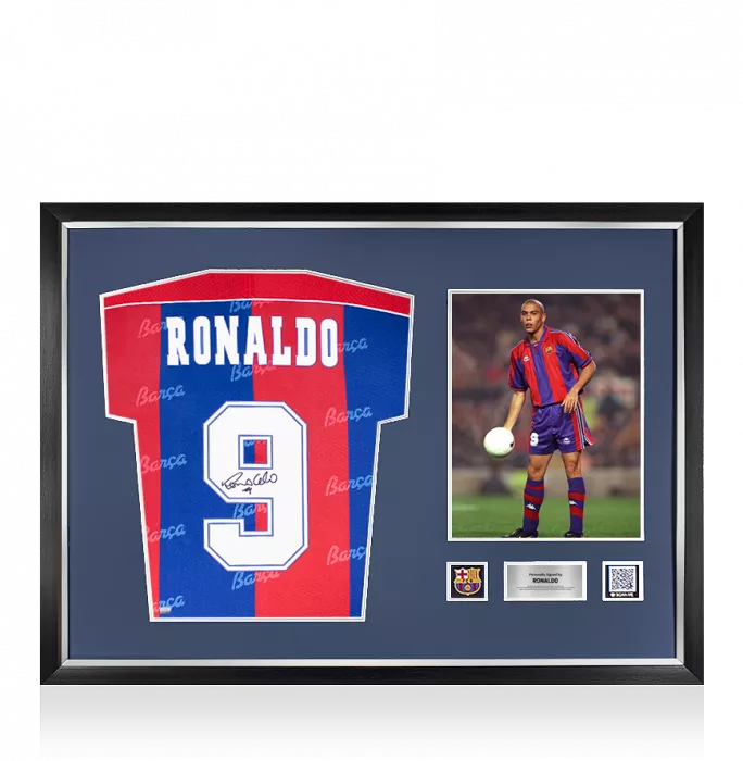 Ronaldo Official FC Barcelona Back Signed and Framed 1994 Home Shirt