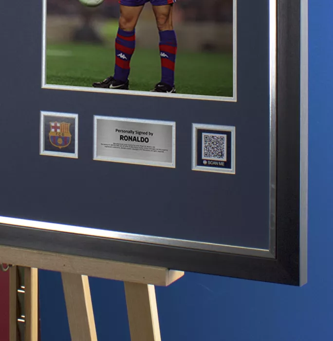 Ronaldo Official FC Barcelona Back Signed And Framed Retro Shirt With Fan Style Numbers