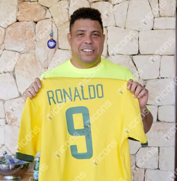 Ronaldo Official FIFA World Cup™ Back Signed And Hero Framed Brazil 1970 Home Shirt With Fan Style Numbers