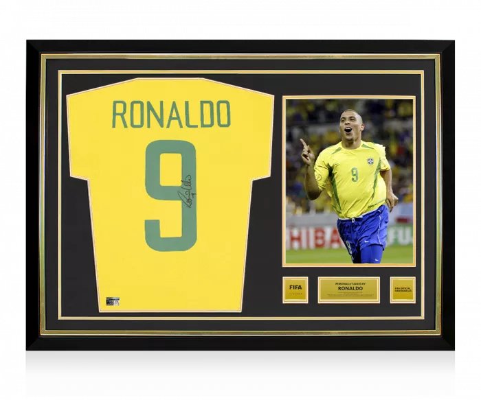Ronaldo Official FIFA World Cup™ Back Signed and Hero Framed Brazil 1970 Home Shirt with Fan Style Numbers