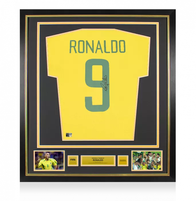 Ronaldo Official FIFA World Cup™ Back Signed and Framed Brazil 1970 Home Shirt with Fan Style Numbers