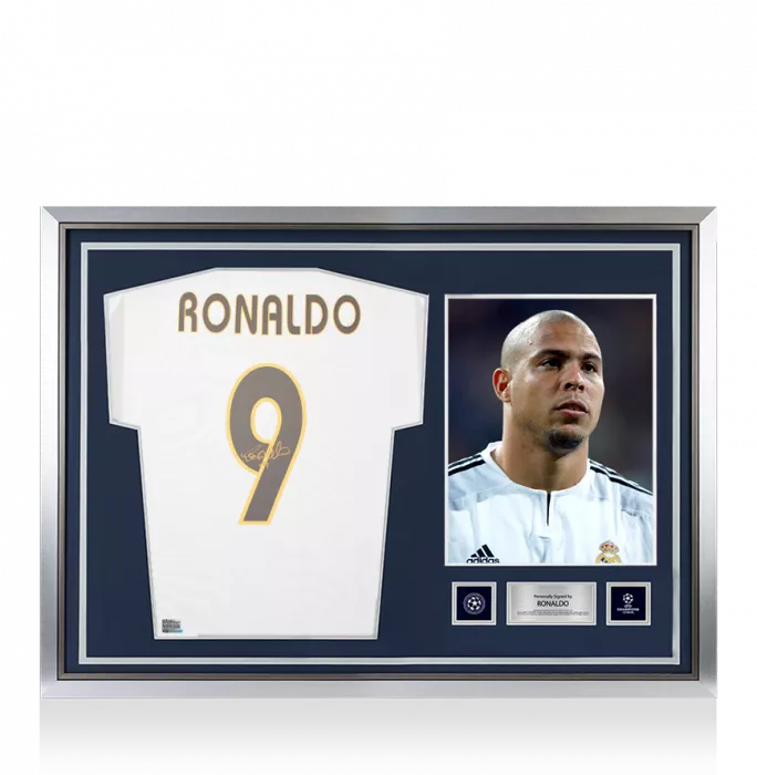 Ronaldo Official UEFA Champions League Back Signed and Hero Framed Real Madrid 2003-04 Home Shirt