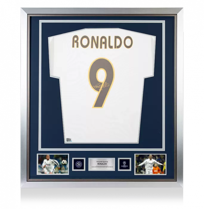 Ronaldo Official UEFA Champions League Back Signed And Framed Real Madrid 2003-04 Home Shirt