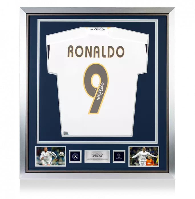 Ronaldo Official UEFA Champions League Back Signed and Framed Modern Real Madrid CF Home Shirt with Fan Style Numbers