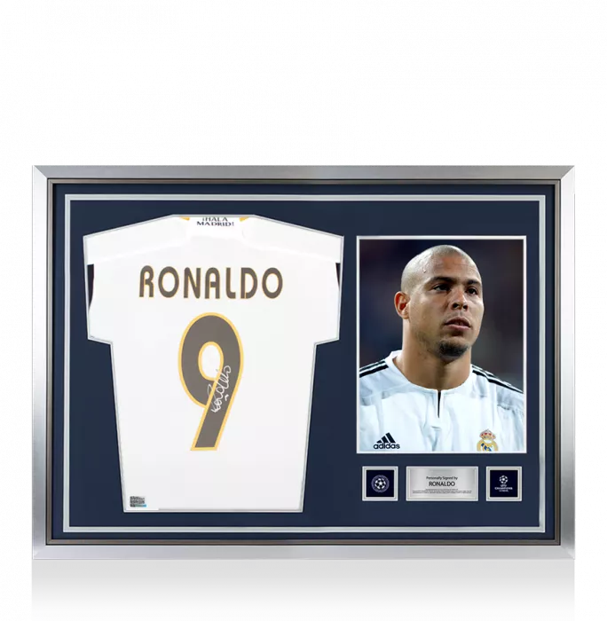 Ronaldo Official UEFA Champions League Back Signed and Hero Framed Modern Real Madrid CF Home Shirt with Fan Style Numbers