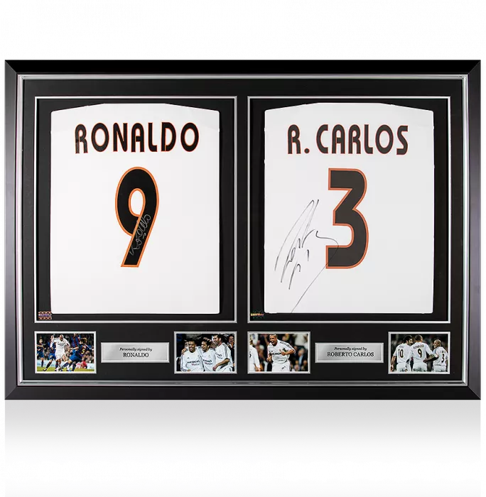 Ronaldo & Roberto Carlos Signed 2004-05 Real Madrid Home Shirt Master Frame