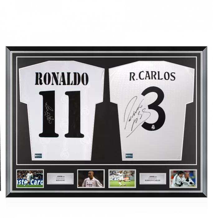 Ronaldo & Roberto Carlos Signed Real Madrid Shirts In Classic Dual Frame