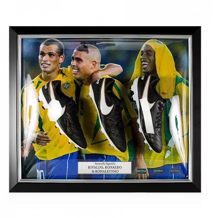 Ronaldo Ronaldinho & Rivaldo Signed Nike Boot Brazil Master Frame