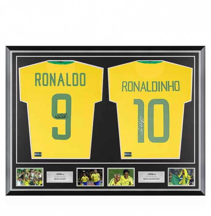 Ronaldo & Ronaldinho Signed Brazil Shirts In Classic Dual Frame