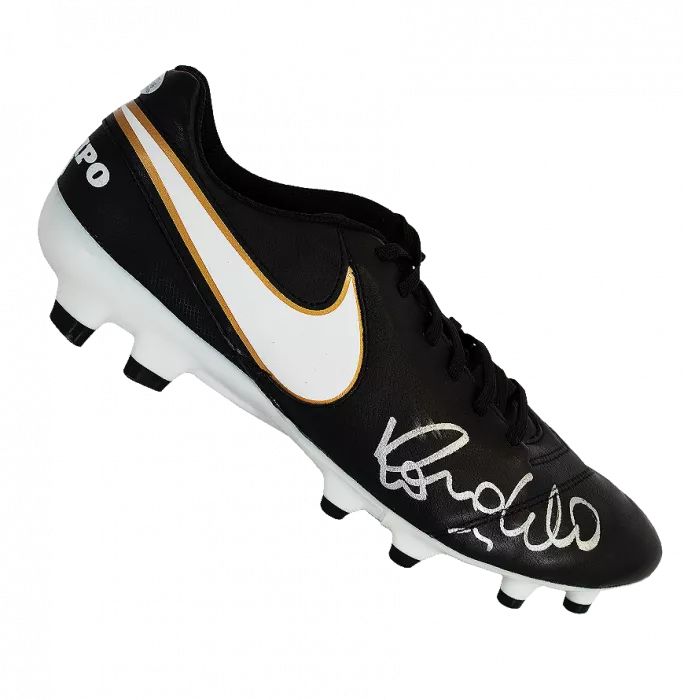 Ronaldo Signed Black Nike Tiempo Boot In Acrylic Case