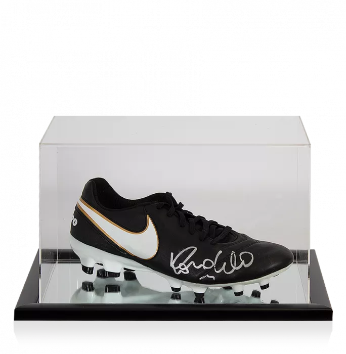 Ronaldo Signed Black Nike Tiempo Boot In Acrylic Case