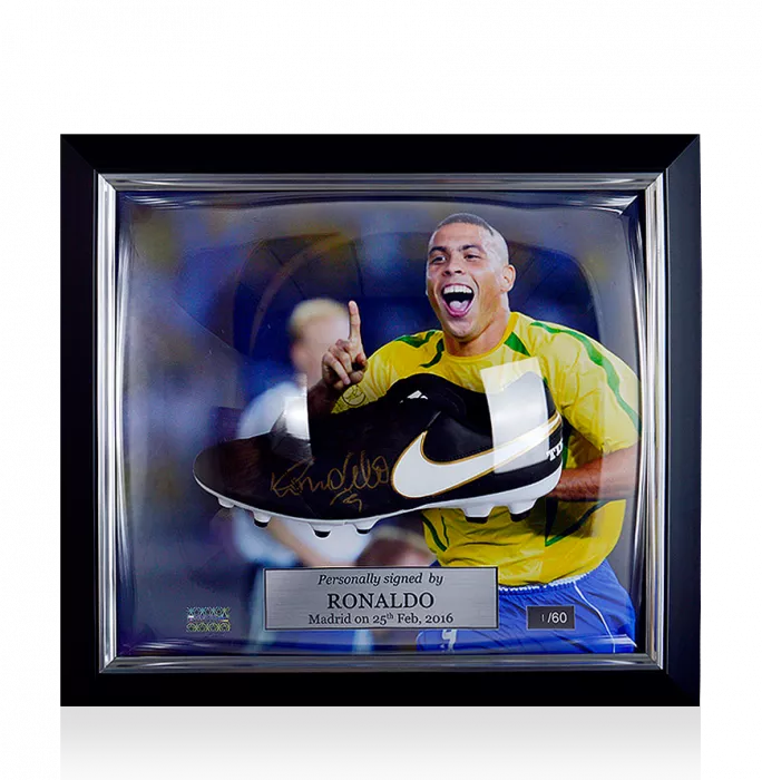Ronaldo Signed Black Nike Tiempo Boot In Brazil Frame