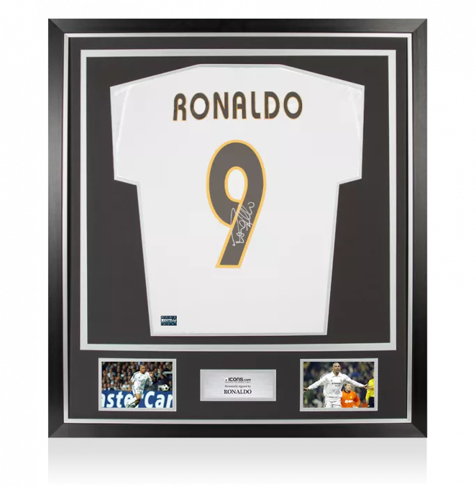 Ronaldo Signed Modern Real Madrid Home Shirt With Fan Style Number In Classic Frame
