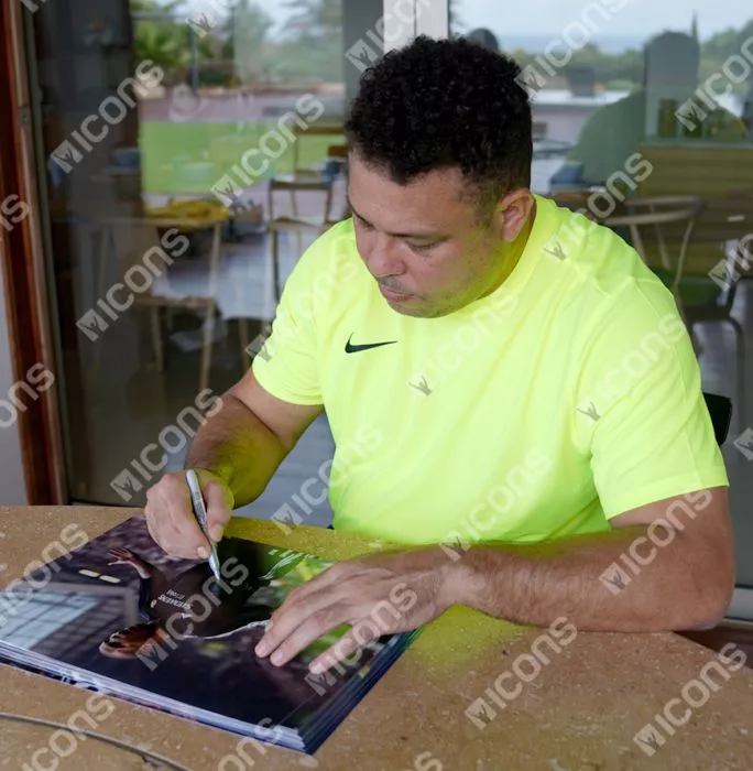 Ronaldo Signed Real Madrid CF Photo In Black Wooden Frame: Iconic Old Trafford Hat-trick