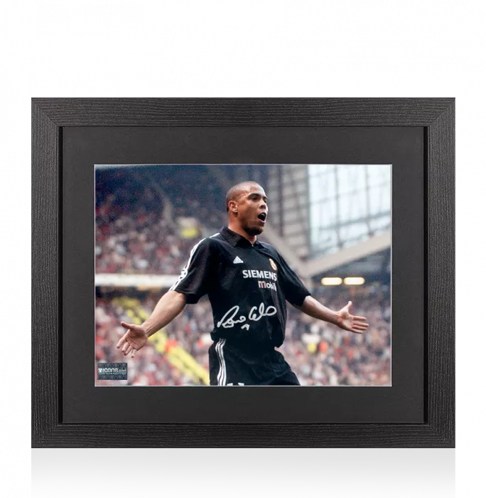 Ronaldo Signed Real Madrid CF Photo In Black Wooden Frame: Iconic Old Trafford Hat-trick