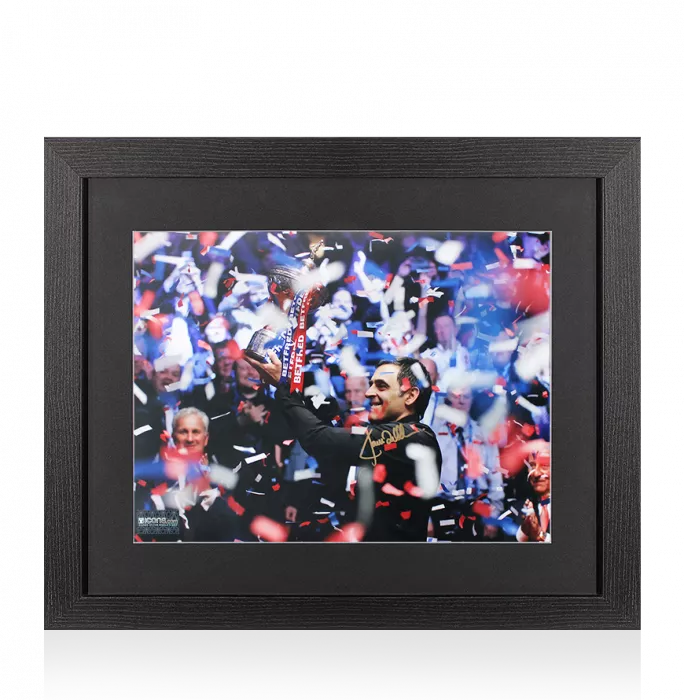 Ronnie O'Sullivan Signed Photo In Black Wooden Frame: Trophy Lift
