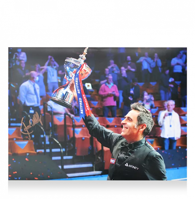 Ronnie O'Sullivan Signed Photo In Black Wooden Frame: Holding Trophy Overhead