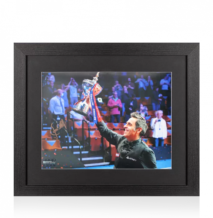 Ronnie O'Sullivan Signed Photo In Black Wooden Frame: Holding Trophy Overhead