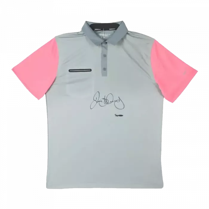 Rory McIlroy Signed Grey And Pink Nike Golf Polo Shirt